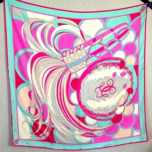 Emilio Pucci Accessories - Vintage Emilio Pucci Guerlain Collab 100% silk pink turquoise purple scarf